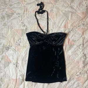 the limited vintage y2k velvet black halter top neck tie tube confetti size xs